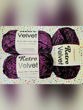 🎃🎃🎃3 SKEINS NIP PREMIER RETRO VELVET YARN PURPLE
